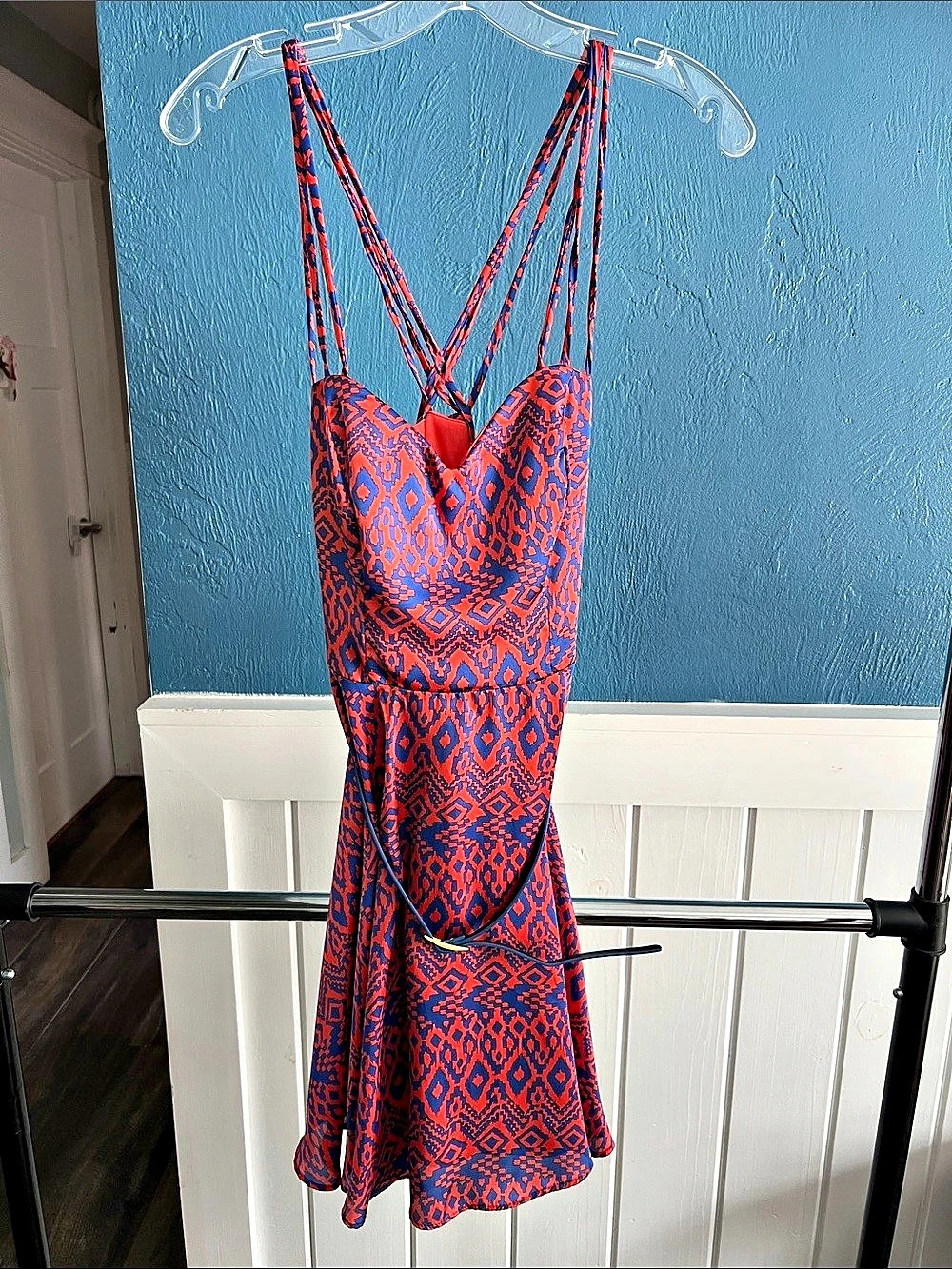 Women's Geometric Mini Dress in Blue & Red Like New